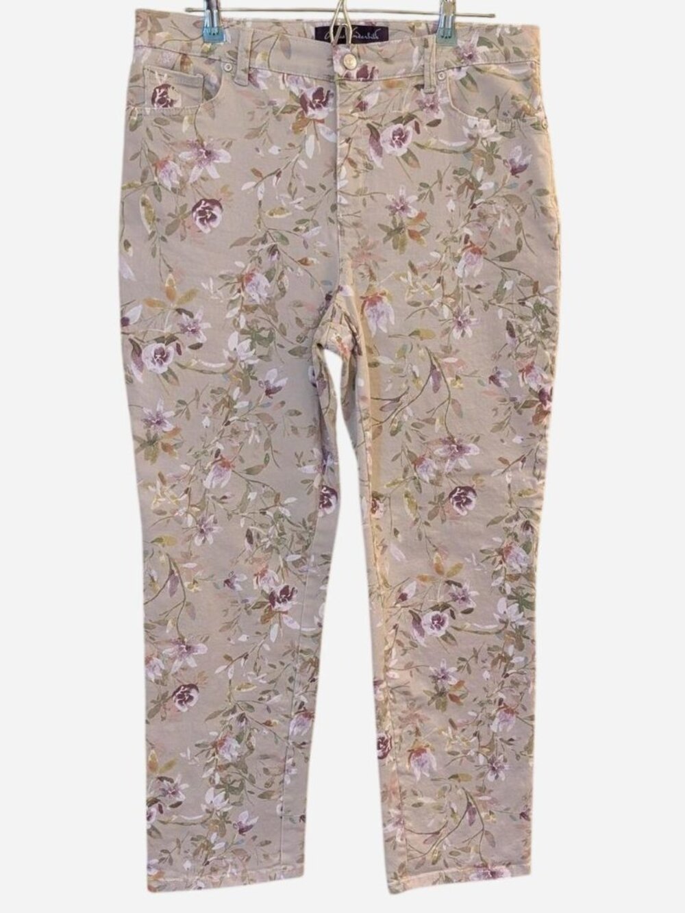 Gloria Vanderbilt Amanda Floral Jeans Size 12 Short| Beige Stretch Crop - Picture 2 of 9